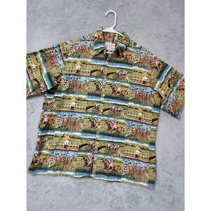 Vintage  Reyn Spooner Shirt Mens Large Horse Racing Jockey Hawaiian Guy Buffett